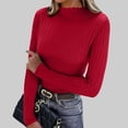 thumbnail image 2 of Bovxnpu Women Long Sleeve Shirts Basic Tee Casual T-Shirt Women's Rib Knit Turtleneck Long Sleeve Thermal Layering Casual Tops, 2 of 8