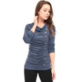 thumbnail image 3 of Women's Cowl Neck Long Sleeves Buttons Decor Ruched Top, 3 of 6