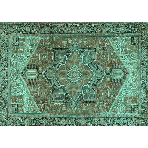Ahgly Company Machine Washable Indoor Rectangle Persian Turquoise Blue Traditional Area Rugs, 5' x 7'