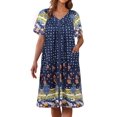 thumbnail image 1 of House Robe Ekouaer con cremallera y manga corta con mandala azul para mujer, 1 of 5