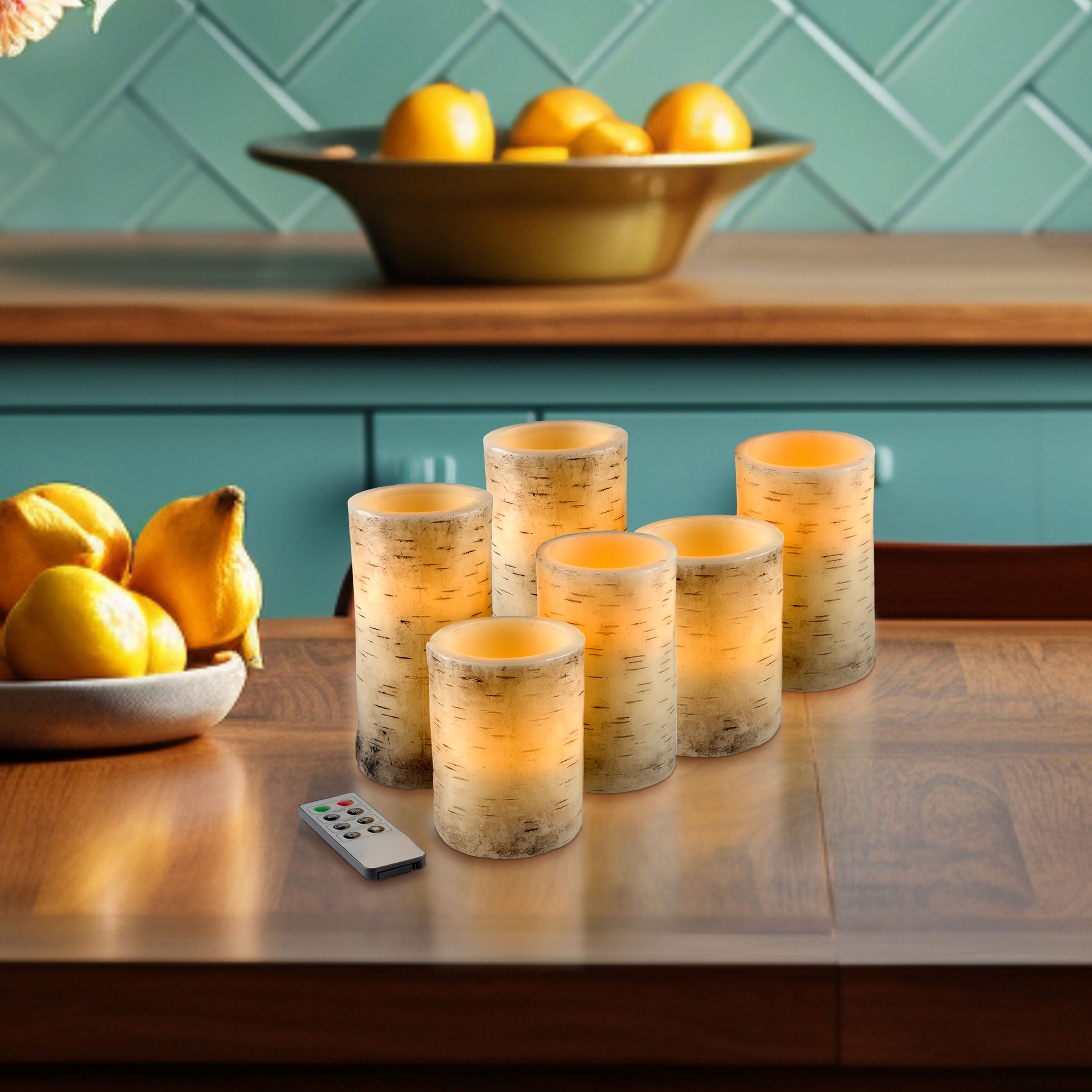 Lavish Home 6-Pack of Faux Birch Bark Battery Operated Flameless Candles