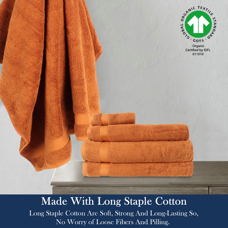Delara 10-Piece Organic Cotton Towel Set 650 GSM Luxury Plush Quick Dry Ultra-Absorbent Gots & Oeko-tex Certified Burnt Caramel