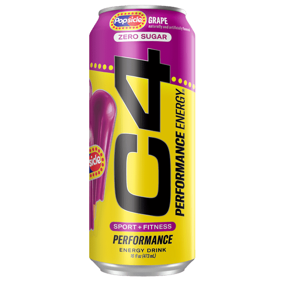 C4 Performance Energy Drink, Grape Popsicle, 16oz, 12 Pack Cans