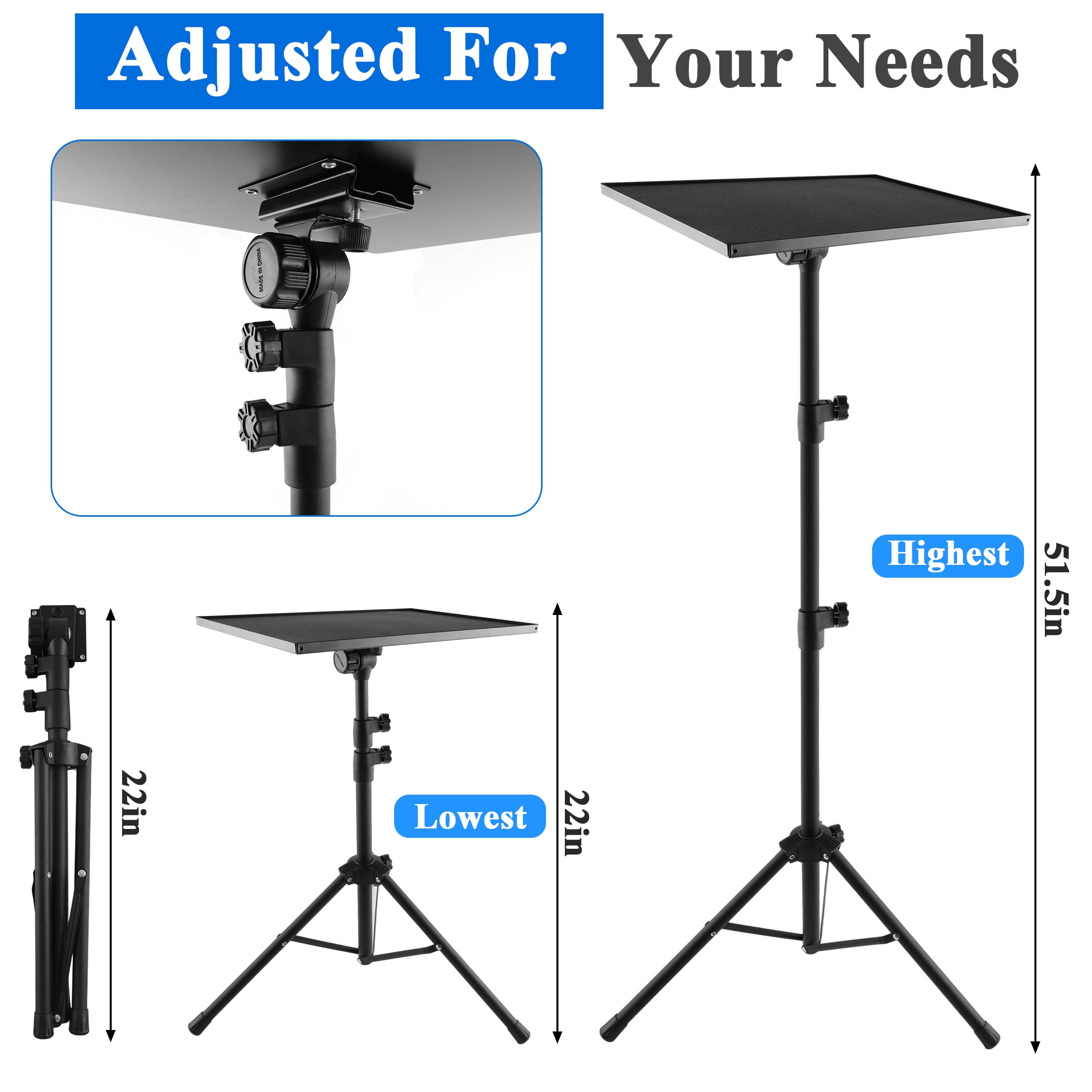 Aovky Projector Stand Tripod, Portable Laptop Stand with Adjustable Height 22 to 51.5 inch, Floor Stand for Home Office, Outdoor Movies, Stage, Studio, DJ Equipment