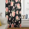 thumbnail image 6 of Peach Sheer Curtains 54" Long, Spring Floral Green Leaf Botanical Pink Fruit Black Light Filering Curtains, Breathable Simi Curtain Privacy Drapes for Kitchen Bathroom Nursery Small Window Treatment, 6 of 9