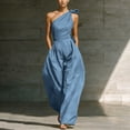thumbnail image 2 of PBFRDSJ One Shoulder Jumpsuits for Women Sleeveless Tie Side Wide leg Jumpsuits Ruched Waist Summer Minimalist Flowy Romper, 2 of 9