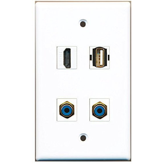 RiteAV - 1 Port HDMI 2 Port RCA Blue 1 Port USB A-A Wall Plate