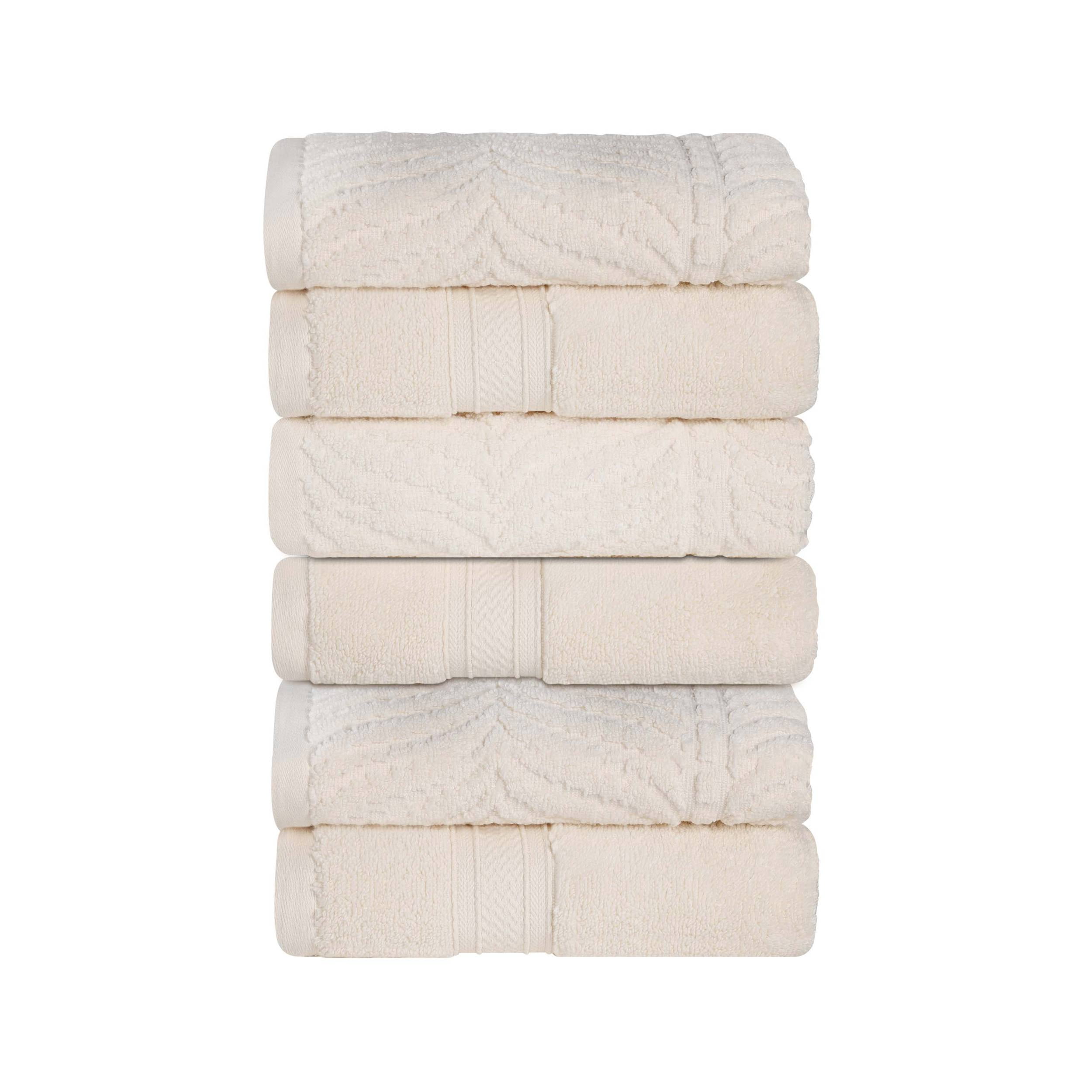 Superior Chevron 6-Piece Zero Twist Cotton Hand Towel Set, Plush and Ulta Soft Towels, Ivory
