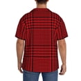 thumbnail image 3 of Lsque Red Black Houndstooth Print Men's Cuban Collar Short Sleeve Shirt Summer Beachwear Casual Button Down Fashionable Vacation Leisure Shirt-3X-Large, 3 of 5