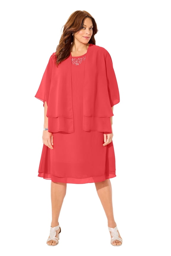 Women's Plus Size Georgette Double Layer Jacket Dress