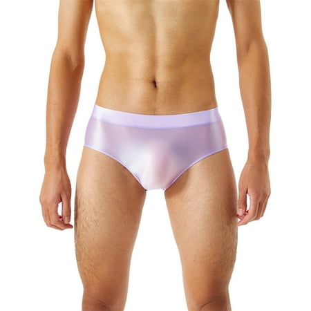 

Men Panties Crotch Seamless Glossy Silky High Elastic Plus Size Briefs Underwear Transparent.