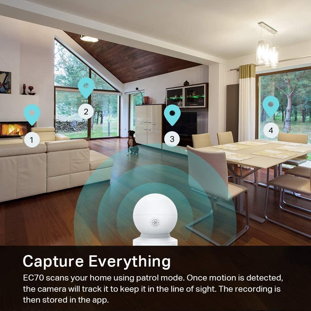 Indoor Pan/Tilt Smart Security Camera, 1080p HD Dog Camera 2.4GHz with Night Vision, Motion Detection for Baby and Pet Monitor, Cloud & SD Card Storage, Works with Alexa & Google Home (EC70)
