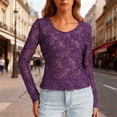 thumbnail image 2 of LWavelet Crew Neck Lace Blouse Womens Plus Size Long Sleeve Fitted Soft Stretch Daily Casual Top Purple XL, 2 of 7