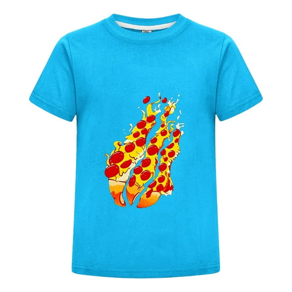 Pizza Slice Flame Pepperoni Fire Gamer T-Shirt for Kids – Colorful Fire Tee – Soft Cotton Top for Preston Fans Ages 3–14