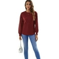thumbnail image 3 of SWSMCLT Women's Lace Illusion Long Sleeve Shirt Waffle Knit Tshirt Soft Patchwork Fashion Crew Neck Sweatshirt Fall Top Burgundy 4, 3 of 4