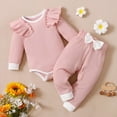 thumbnail image 4 of Atogsazn Infant Baby Girls Clothes Outfits Toddler Ruffles Long Sleeve Romper Bodysuit Pants Set Fall Winter Clothes B-Pink 9-12 Months, 4 of 9