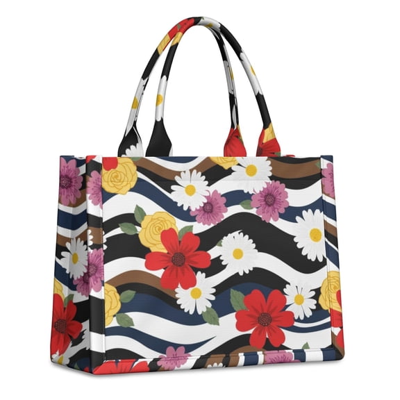 Pioneer Flower Floral Print Pattern Large Capacity Fashion Luxury Tote Handbag, Laptop Compatible Daily Work Bag, 15.7"x13"x5.1"