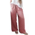 thumbnail image 2 of Women's High Waisted Drawstring Pockets Wide Leg Pants Woman Plaid Trousers for Casual Summer HOT Red XXL, 2 of 10