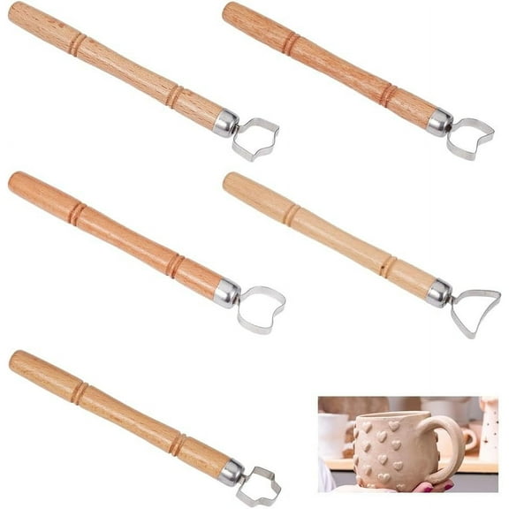 5 Pcs Sculpture Scraper Clay Extruder Tool Pottery Cup Handle Shape Tool Modeling Clay Cutters Sculpture Kit Clay Modeling Tools for Ceramic Sculpture Craft 4.6~4.9 Inch Long BurlyWood 1set