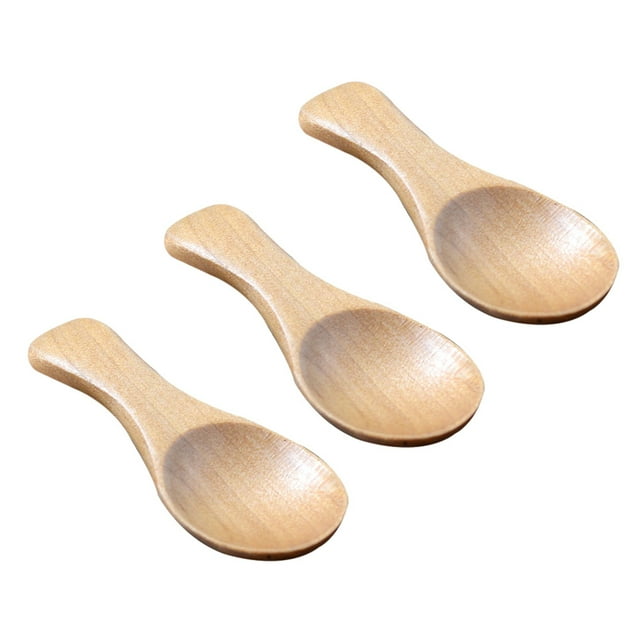 3pcs Wooden Salt Spoons Mini Milk Powder Spoon Short Handle Ice Cream Scoop Kitchen Accessories (Natural Color)