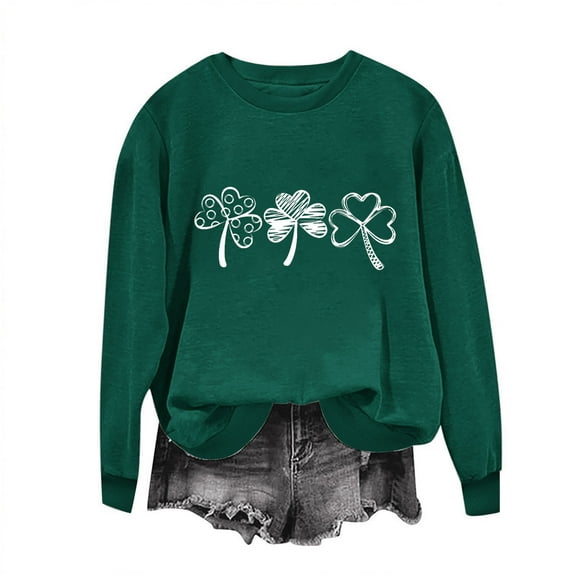 WREESH Womens Crewneck Sweatshirts St. Patrick's Day Sweatshirts Shamrocks Printed Graphic Sweatshirts Loose Fit Long Sleeved Tops Pullover Sweatshirts Green