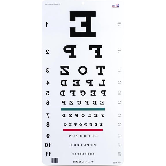 BASCH Traditional Snellen Eye Chart with Red Green Bar Visual Acuity Test 6m / 20ft Reverse