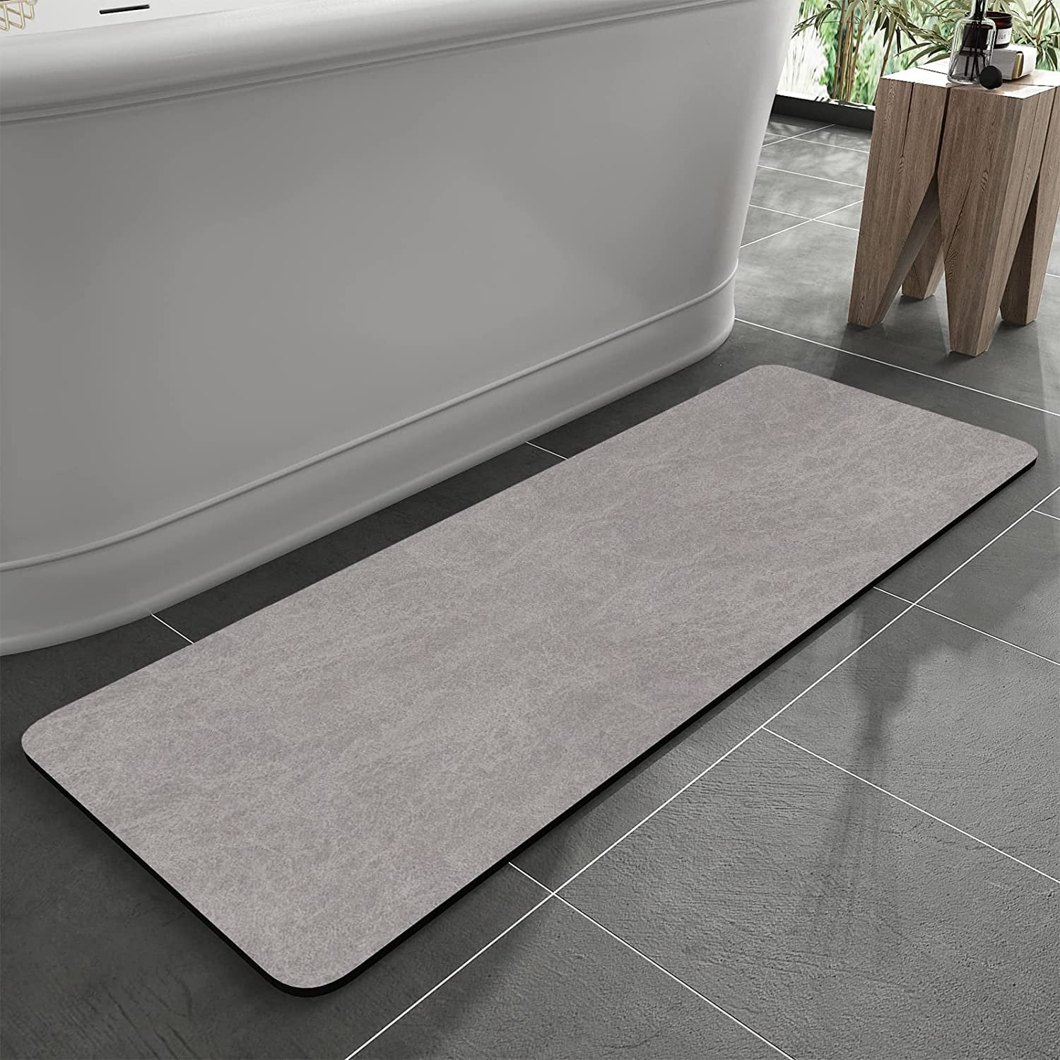MontVoo Bath Mats Rugs 24"x 48" Quick Dry Bath Mat Gray Bath Rug Super Absorbent Non Slip Rubber