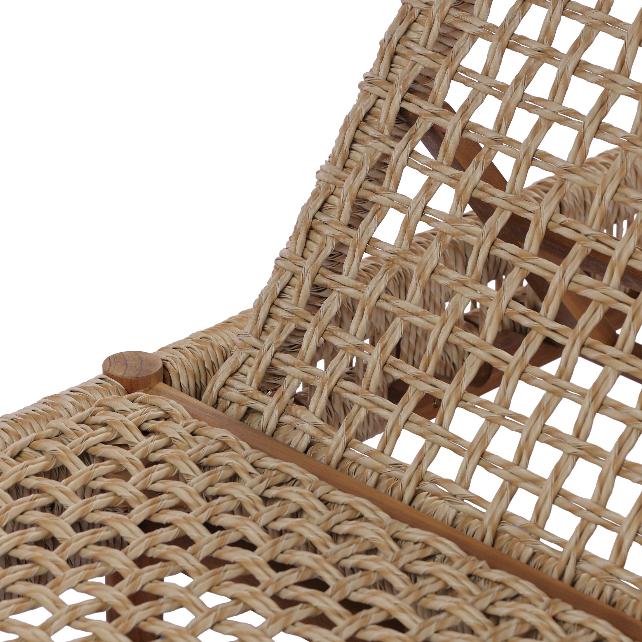 Christopher Knight Home Outdoor Wicker Chaise Lounge, Acacia Wood Frame, Adjustable Backrest, Beige