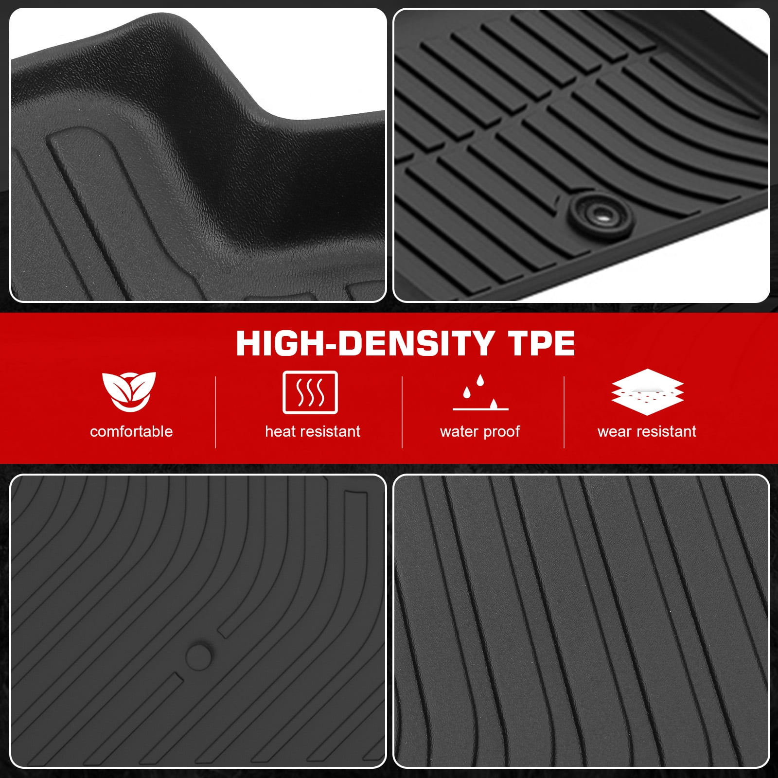 Ikon Motorsports Floor Mats Compatible With 2023-2026 Honda Pilot, Black Car Auto TPE 3D Molded Carpets Liner Front Rear Row All Weather 4PC Set Protector