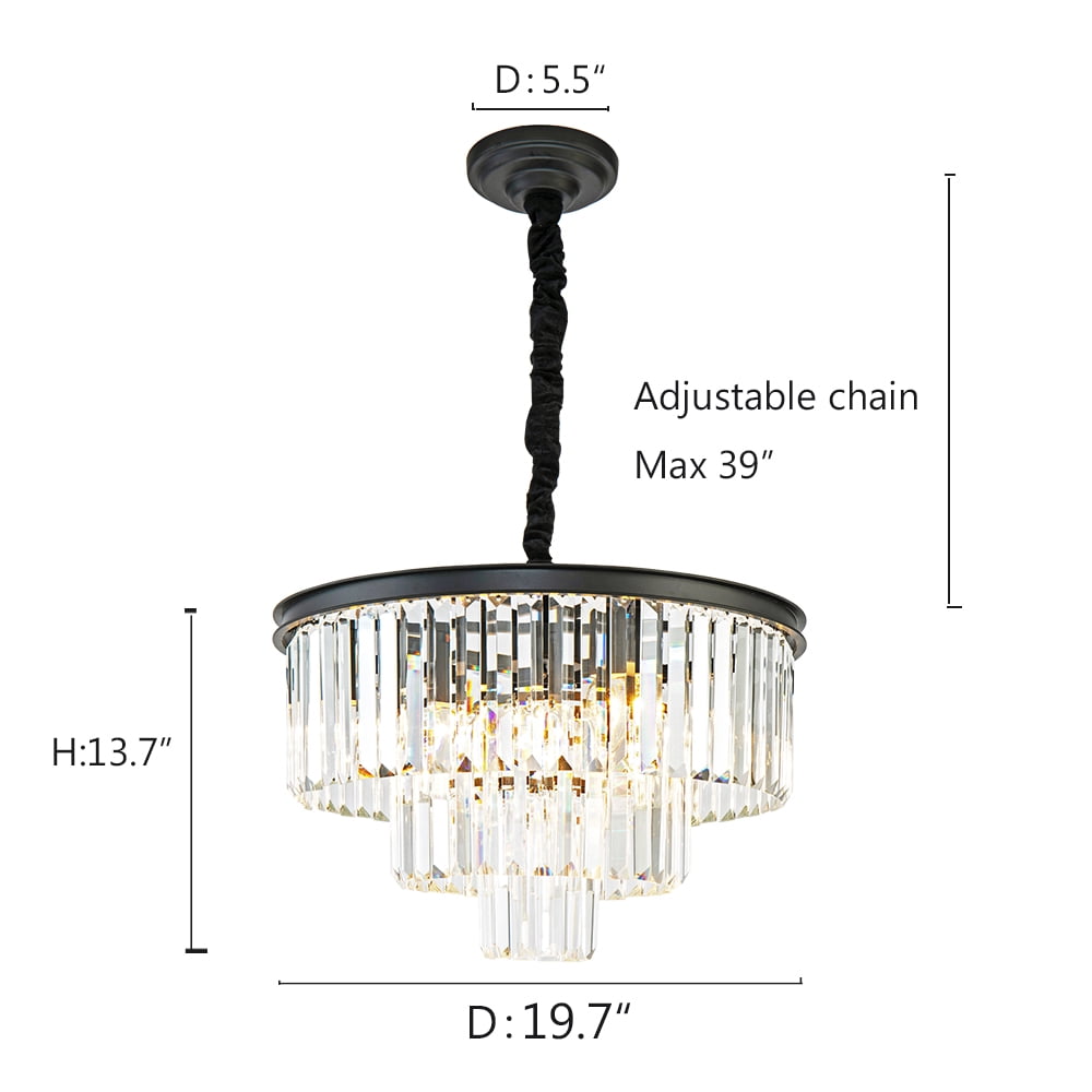 Black Crystal Chandeliers Modern Round Chandeliers Dimmable 6 Lights Ceiling Pendant Light Fixtures 3 Tiers Luxury Raindrop for Living Room Dining Room Bedroom Foyer