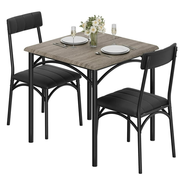 Yiwa Ensemble de Cuisine Moderne Rectangulaire d'Intérieur 3 Pcs, Ensemble de Table à Manger pour 2 avec Design Gain de Place, Ensemble de Meubles de Table de Salle à Manger en MDF et Acier Inoxydable pour Cuisine, Appartement