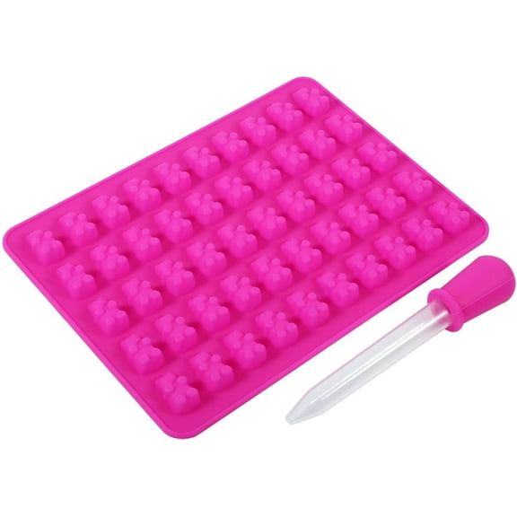 Silicone Gummy Bear Candy Molds, 1 Pcs 50 Cavity Mini Cute Bear Shaped Chocolate Gummy Mold, With a Dropper, for Making Gummy Candy, Ice Cube, Kids Fun Cooking Candy Making, Holiday Gift