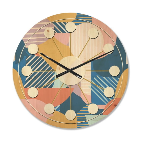 Designart 'Geometrical Modern Shapes Pattern' Mid-Century Modern Wood Wall Clock