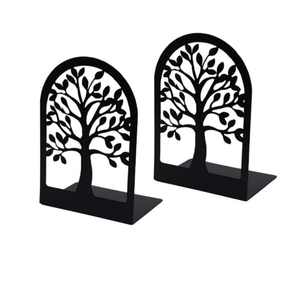 Heavy Duty Metal Bookends for Shelves - Decorative Tree Design with Non-Slip Pads, Durable L-Shaped Organizers for Home Office Library Book Storage