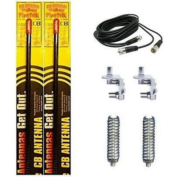 NEW 2 FIRESTIK KW2 B 2FT BLACK CB ANTENNA, 12FT DUAL COAX, MOUNT & SPRING KIT