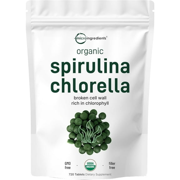 Micro Ingredients Organic Spirulina & Chlorella, 720 Tablets (4 Month Supply)