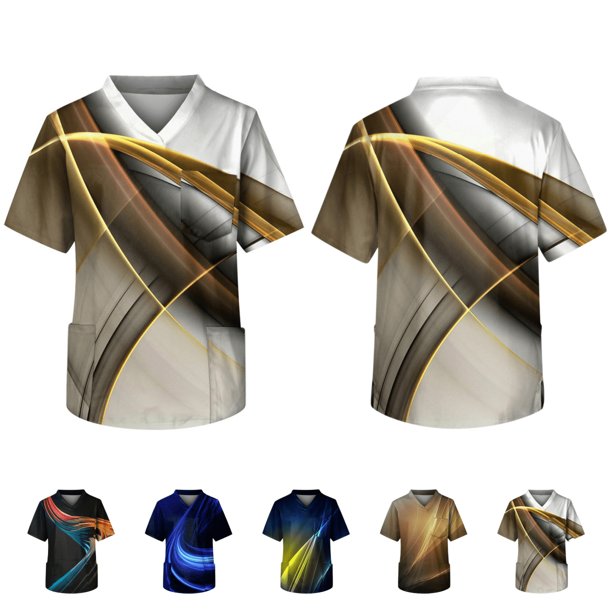 Mens Scrubs Shirts Fit Gradient Color Tops V-Neck Short Sleeve Nursing Uniform Shirt Casual Funny Medical Workwear with 3 Pockes Gray 4XL