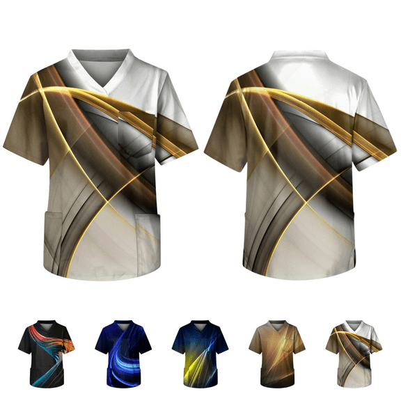 Mens Scrubs Shirts Fit Gradient Color Tops V-Neck Short Sleeve Nursing Uniform Shirt Casual Funny Medical Workwear with 3 Pockes Gray 4XL