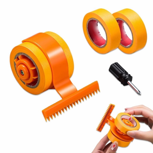 Masking Master Tape Dispenser, Portable Double Painters Tape Applicator with Scraper for Trim, Windows and Door Frames, Easy to Grip Rounded Handles and Accurate Tape Application(Orange)