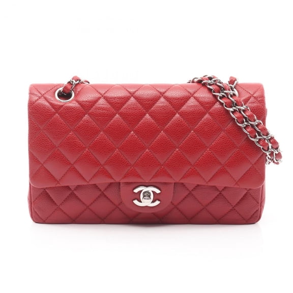 Pre-Owned CHANEL Matelasse Double Flap Shoulder Bag in Calfskin Leather, Red,... (Good)