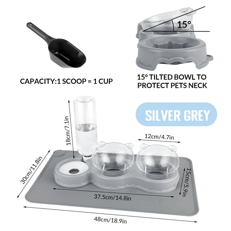 Qweryboo Triple Cat Bowl Raised Cat Bowl,Elevated Cat Bowls Water and Food Bowl Set with Water Dispenser,3-In-1 Dog Cat Bowls Whisker Friendly Wet/Dry