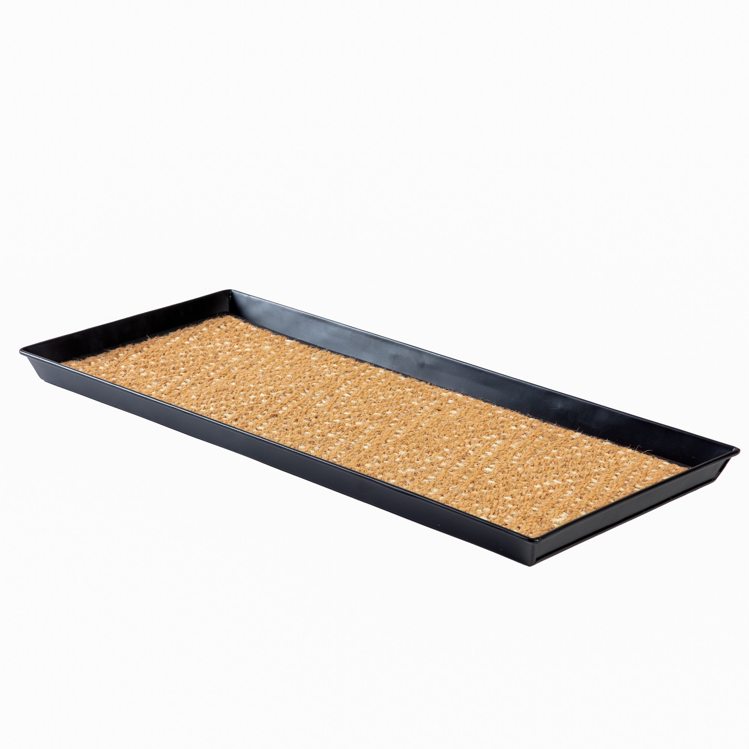 Black Metal Boot Tray with Tan & Khaki Coir Insert