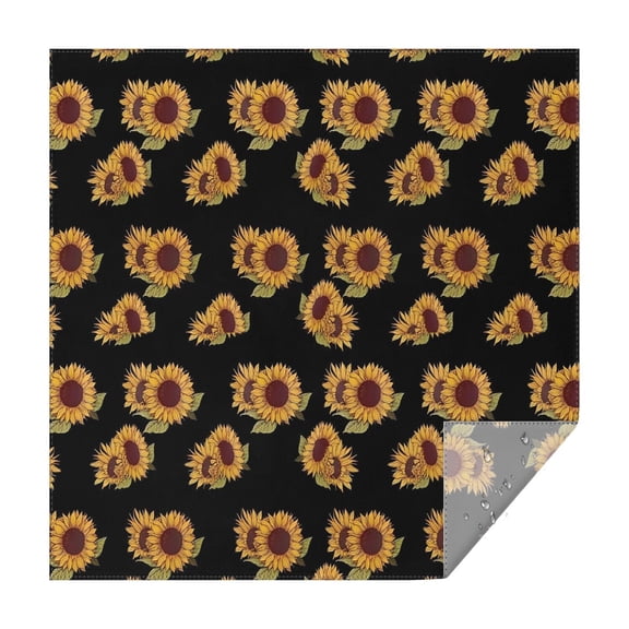 Black Yellow Green Leaf Sunflower Pattern Square Tablecloth,Waterproof Square Table Cover,Wipeable Spillproof Washable Table Cover for Home Kitchen Party Decor 42"X42"(107x107cm)