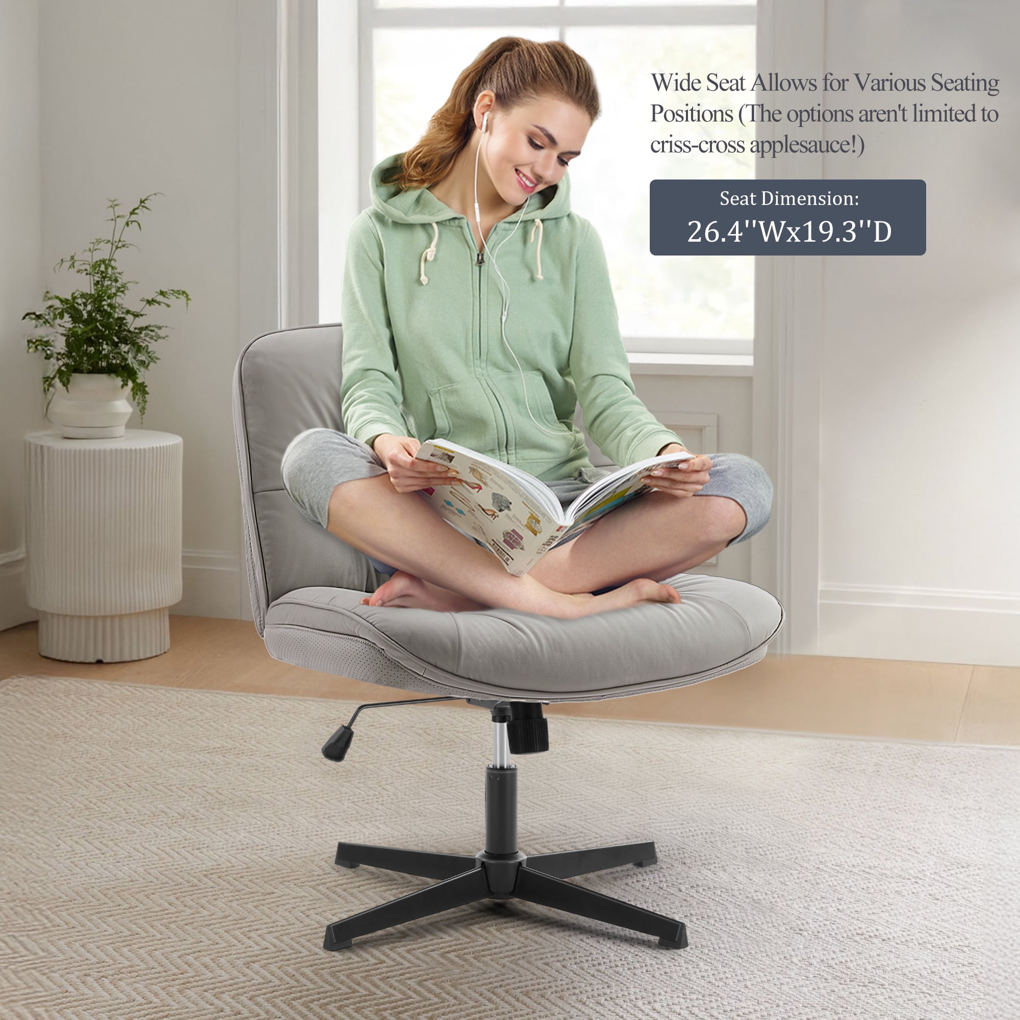 ZUNMOS Armless Office Chair, Wide Ergonomic Design, Height Adjustable, Khaki Gray