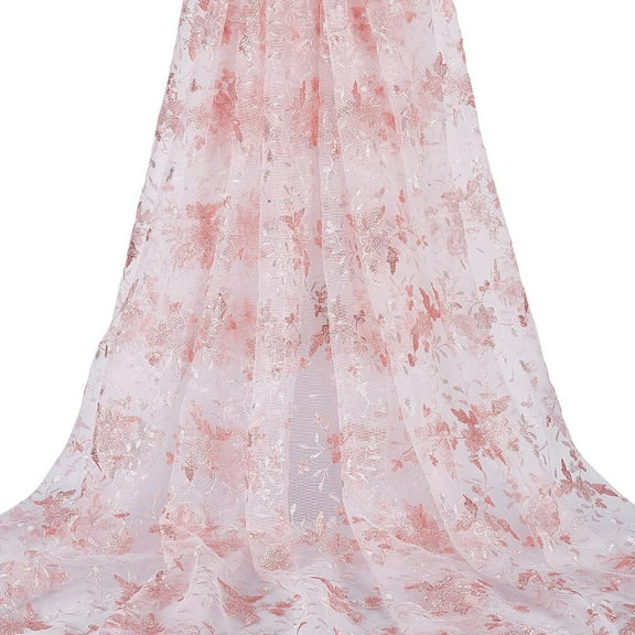 1pc 2 Yards Pink Embroidered Flower Lace Fabric 54.33inch Wide 3D Floral Mesh Embroidery Cloth Soft Mesh Lace Fabric for Sewing DIY Clothing/Home Decoration/DIY Crafts Pink