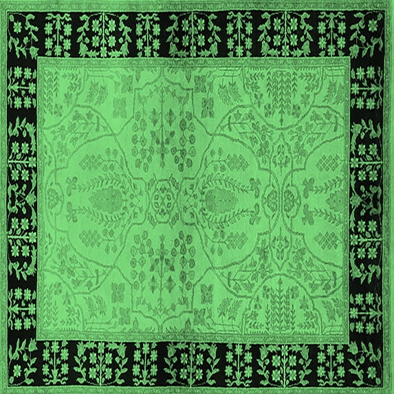 Ahgly Company Indoor Square Oriental Emerald Green Industrial Area Rugs, 8' Square