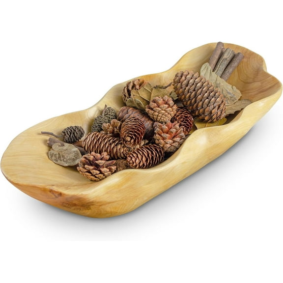 Wooden Fruit Bowl Handcrafted Wood - Natural Fruit Basket for Kitchen Counter Display, Decorative Bowl for Apples, Oranges, Pineapples (15 Inch)​