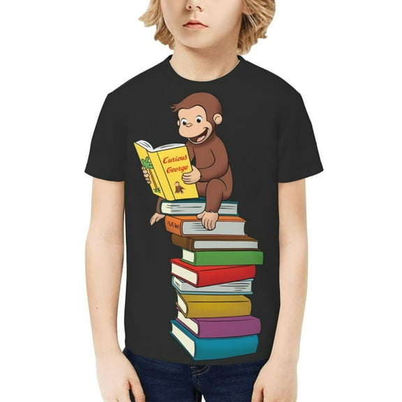 Curious George Shirt Kids 3D Printing Cartoon T Shirts Crewneck Short Sleeve Shirts Tee Gifts for Boys and Girls