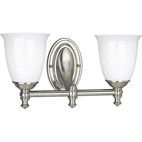Progress Lighting Victorian 2-Light Bath Fixture, Ceramic, Brushed Nickel, Triplex Opal Glass Shade