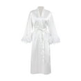 thumbnail image 1 of Besolor Bridesmaid Robes Women's Satin Robe Silk Robe with Feather Trim Long Party Robes Wedding Loungewear, 1 of 6